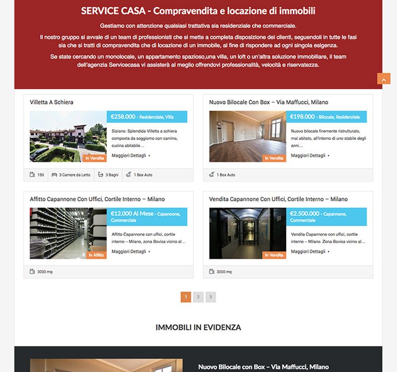 Sito web realizzato per ServiceCasa - Agenzia Immobiliare Milano